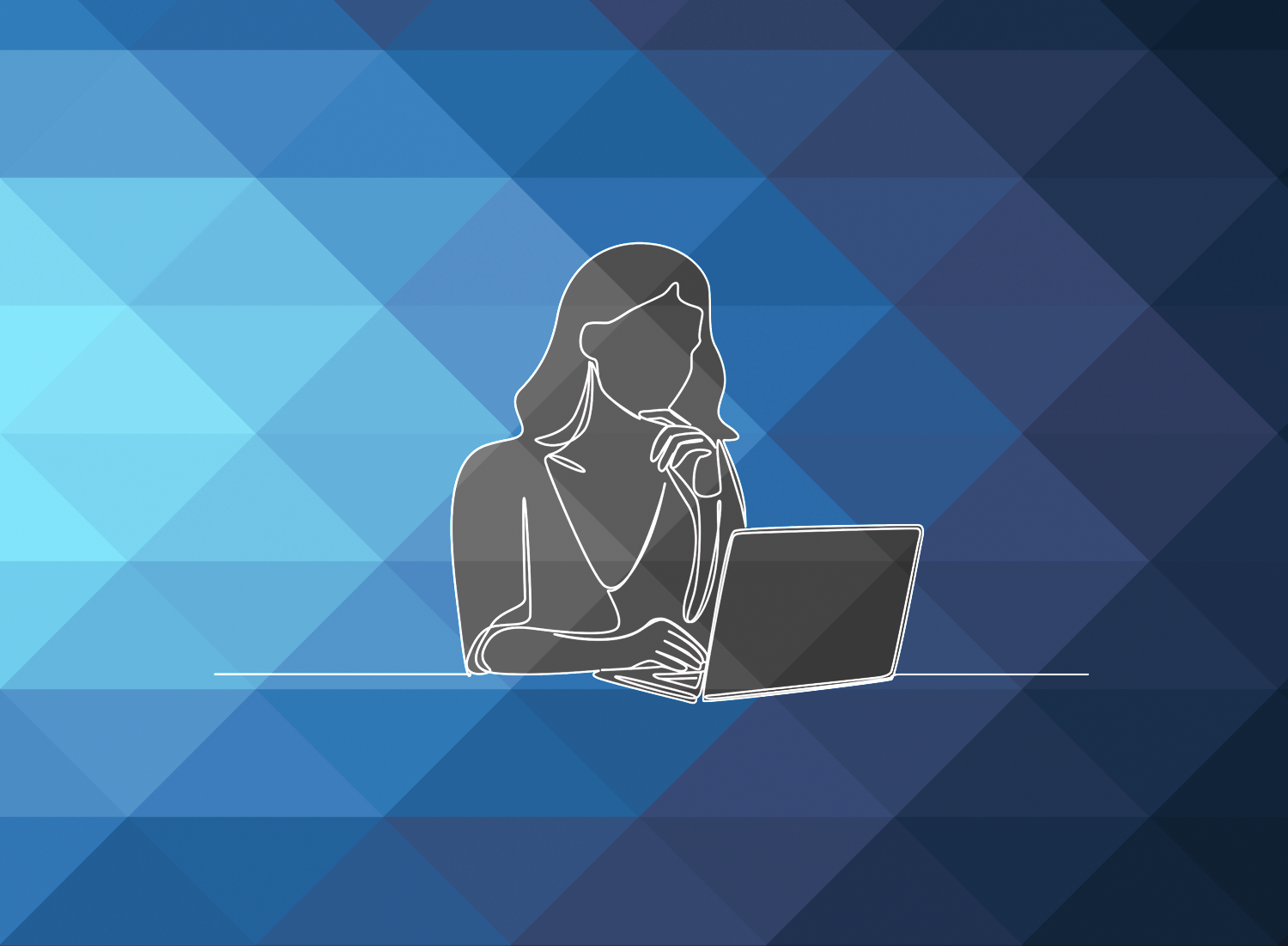 Women on laptop with blue background and grey overlay